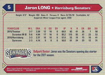 2017 Grandstand Harrisburg Senators #NNO Jaron Long Back