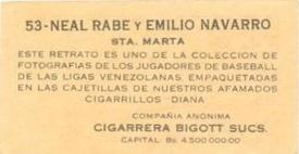 1931 Diana Cigarrillos  N561 #53 Neal Rabe / Emilio Navarro Back
