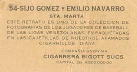 1931 Diana Cigarrillos  N561 #54 Sijo Gómez / Emilio Navarro Back
