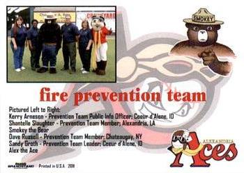 2011 Grandstand Alexandria Aces #NNO Fire Prevention Team Back