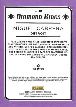 2021 Donruss #10 Miguel Cabrera Back