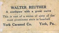 1927 York Caramel (E210) (Type 2) #2 Walter Ruether Back