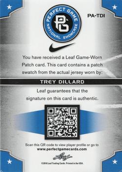 2016 Leaf Perfect Game National Showcase - Patch Autographs Silver #PA-TD1 Trey Dillard Back
