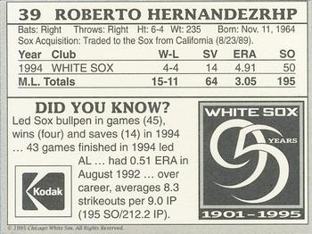 1995 Kodak Chicago White Sox #NNO Roberto Hernandez Back