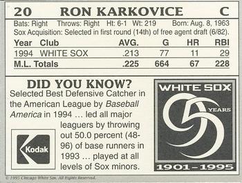 1995 Kodak Chicago White Sox #NNO Ron Karkovice Back