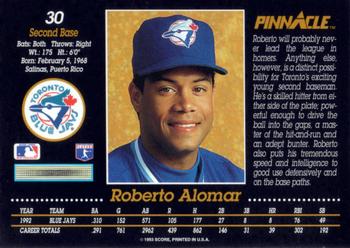 1993 Pinnacle #30 Roberto Alomar Back
