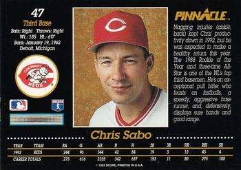 1993 Pinnacle #47 Chris Sabo Back