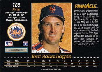 1993 Pinnacle #185 Bret Saberhagen Back