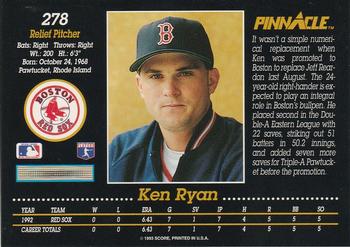1993 Pinnacle #278 Ken Ryan Back