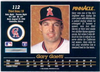 1993 Pinnacle #112 Gary Gaetti Back