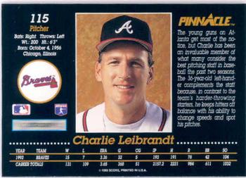 1993 Pinnacle #115 Charlie Leibrandt Back