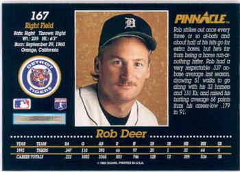 1993 Pinnacle #167 Rob Deer Back