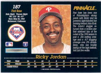 1993 Pinnacle #187 Ricky Jordan Back