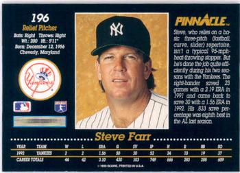 1993 Pinnacle #196 Steve Farr Back