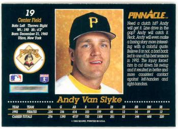 1993 Pinnacle #19 Andy Van Slyke Back