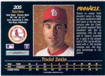 1993 Pinnacle #205 Todd Zeile Back