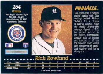 1993 Pinnacle #264 Rich Rowland Back