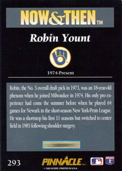 1993 Pinnacle #293 Robin Yount Back