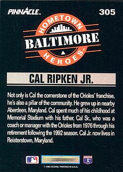 1993 Pinnacle #305 Cal Ripken Jr. Back