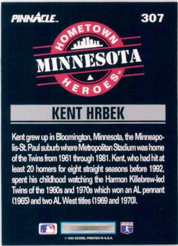 1993 Pinnacle #307 Kent Hrbek Back