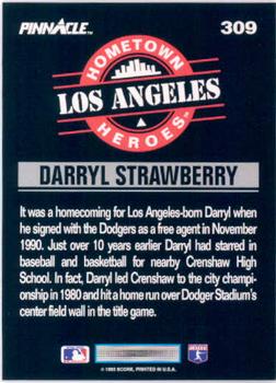 1993 Pinnacle #309 Darryl Strawberry Back