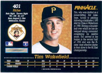 1993 Pinnacle #401 Tim Wakefield Back
