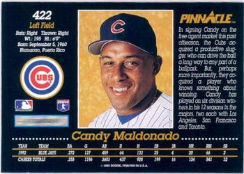 1993 Pinnacle #422 Candy Maldonado Back