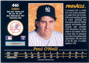 1993 Pinnacle #446 Paul O'Neill Back