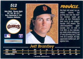 1993 Pinnacle #512 Jeff Brantley Back