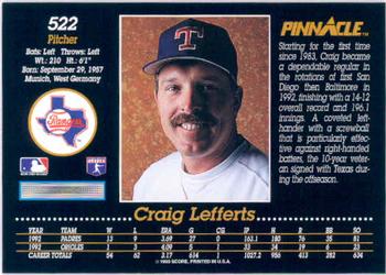 1993 Pinnacle #522 Craig Lefferts Back