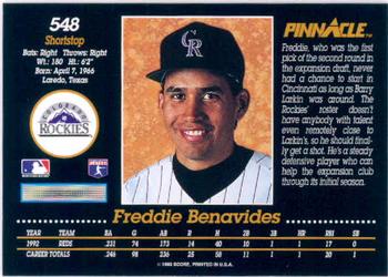 1993 Pinnacle #548 Freddie Benavides Back