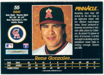 1993 Pinnacle #55 Rene Gonzales Back