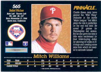 1993 Pinnacle #565 Mitch Williams Back