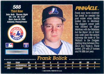 1993 Pinnacle #588 Frank Bolick Back