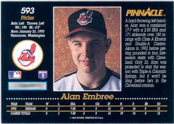 1993 Pinnacle #593 Alan Embree Back