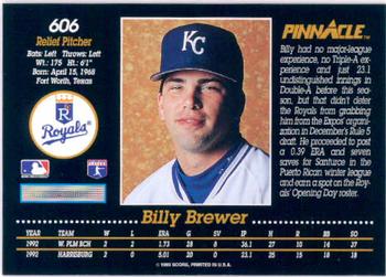 1993 Pinnacle #606 Billy Brewer Back