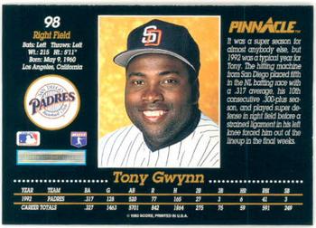 1993 Pinnacle #98 Tony Gwynn Back
