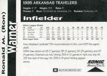 1995 Multi-Ad Arkansas Travelers #NNO Ron Warner Back