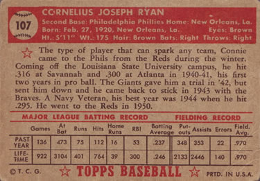 1952 Topps #107 Connie Ryan Back