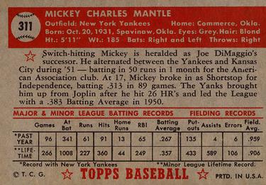 1952 Topps #311 Mickey Mantle Back