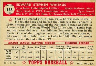 1952 Topps #158 Eddie Waitkus Back