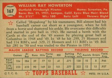1952 Topps #167 Bill Howerton Back