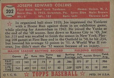 1952 Topps #202 Joe Collins Back