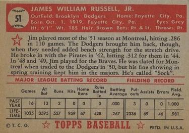 1952 Topps #51 Jim Russell Back