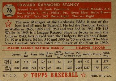 1952 Topps #76 Eddie Stanky Back