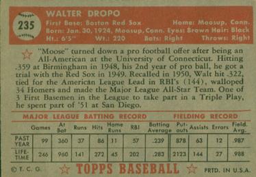 1952 Topps #235 Walt Dropo Back