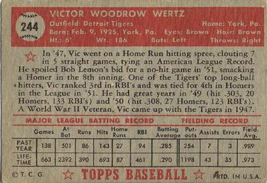 1952 Topps #244 Vic Wertz Back
