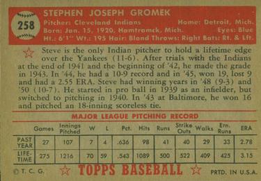 1952 Topps #258 Steve Gromek Back