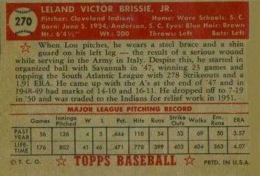 1952 Topps #270 Lou Brissie Back