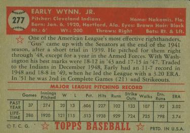 1952 Topps #277 Early Wynn Back